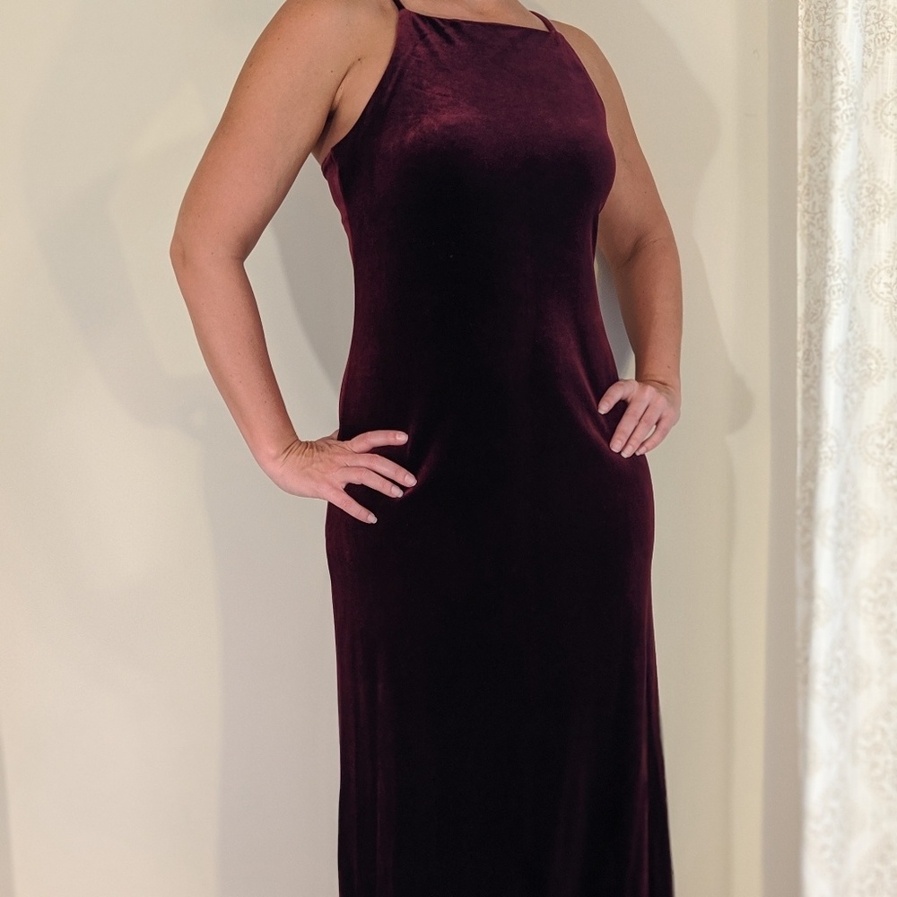 Burgundy floor length evening gown